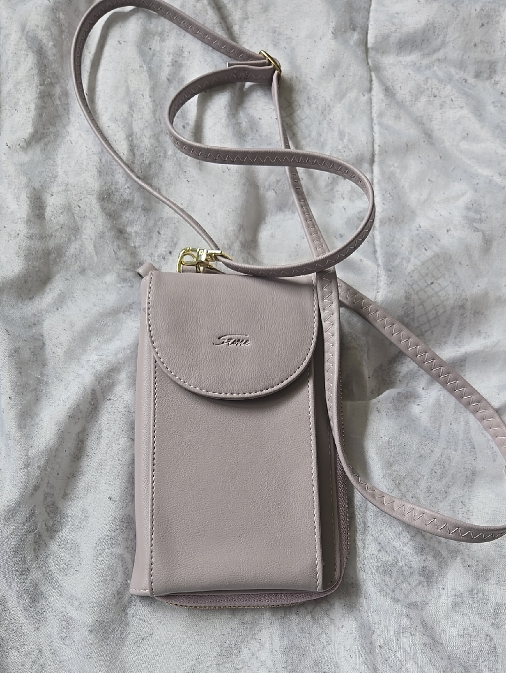 stem Mauve Crossbody Phone Pouch with Gold Accents